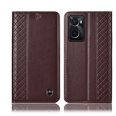 Leather Case Stands Flip Cover Holder H11P for Oppo A76 Brown