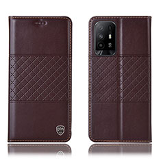 Leather Case Stands Flip Cover Holder H11P for Oppo A94 5G Brown