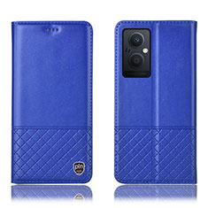 Leather Case Stands Flip Cover Holder H11P for Oppo A96 5G Blue