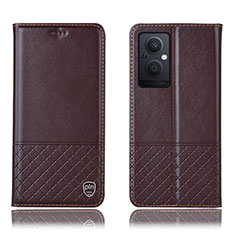 Leather Case Stands Flip Cover Holder H11P for Oppo A96 5G Brown