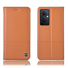 Leather Case Stands Flip Cover Holder H11P for Oppo A96 5G Orange