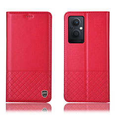 Leather Case Stands Flip Cover Holder H11P for Oppo A96 5G Red