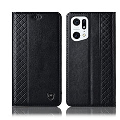 Leather Case Stands Flip Cover Holder H11P for Oppo Find X5 5G Black