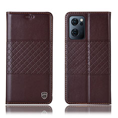 Leather Case Stands Flip Cover Holder H11P for Oppo Find X5 Lite 5G Brown