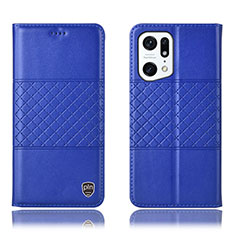 Leather Case Stands Flip Cover Holder H11P for Oppo Find X5 Pro 5G Blue