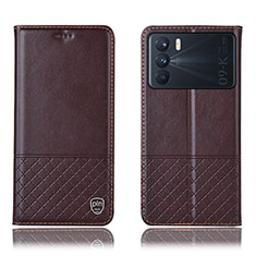 Leather Case Stands Flip Cover Holder H11P for Oppo K9 Pro 5G Brown