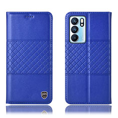 Leather Case Stands Flip Cover Holder H11P for Oppo Reno6 5G Blue