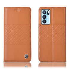 Leather Case Stands Flip Cover Holder H11P for Oppo Reno6 Pro 5G India Orange