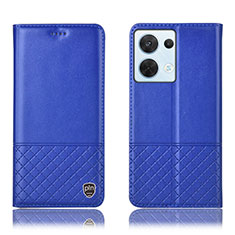 Leather Case Stands Flip Cover Holder H11P for Oppo Reno8 5G Blue