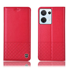 Leather Case Stands Flip Cover Holder H11P for Oppo Reno9 5G Red