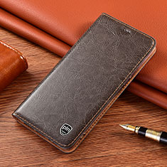 Leather Case Stands Flip Cover Holder H11P for Samsung Galaxy S22 Ultra 5G Light Brown