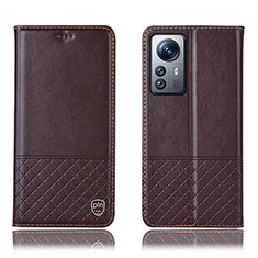 Leather Case Stands Flip Cover Holder H11P for Xiaomi Mi 12 5G Brown