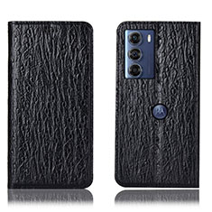 Leather Case Stands Flip Cover Holder H15P for Motorola Moto G200 5G Black