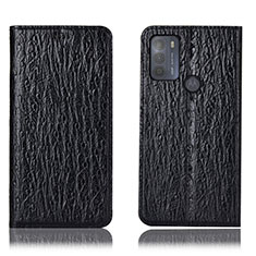 Leather Case Stands Flip Cover Holder H15P for Motorola Moto G50 Black