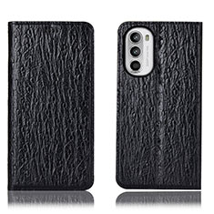 Leather Case Stands Flip Cover Holder H15P for Motorola MOTO G52 Black