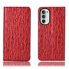 Leather Case Stands Flip Cover Holder H15P for Motorola MOTO G52 Red