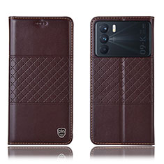 Leather Case Stands Flip Cover Holder H15P for Oppo K9 Pro 5G Brown