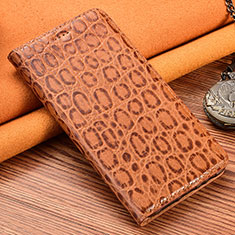 Leather Case Stands Flip Cover Holder H16P for Motorola Moto Edge 40 5G Light Brown