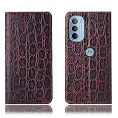 Leather Case Stands Flip Cover Holder H16P for Motorola Moto G31 Brown