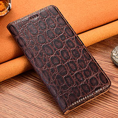 Leather Case Stands Flip Cover Holder H16P for Motorola Moto G42 Brown