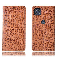 Leather Case Stands Flip Cover Holder H16P for Motorola Moto G50 5G Light Brown