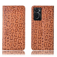 Leather Case Stands Flip Cover Holder H16P for Oppo A36 Light Brown