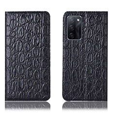 Leather Case Stands Flip Cover Holder H16P for Oppo A55S 5G Black