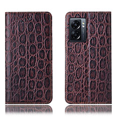 Leather Case Stands Flip Cover Holder H16P for Oppo A77 5G Brown