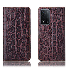 Leather Case Stands Flip Cover Holder H16P for Oppo A93s 5G Brown
