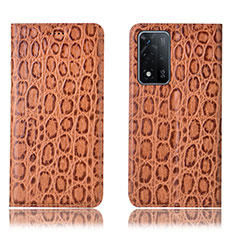 Leather Case Stands Flip Cover Holder H16P for Oppo A93s 5G Light Brown