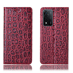 Leather Case Stands Flip Cover Holder H16P for Oppo A93s 5G Red