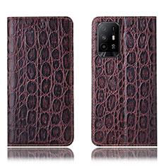 Leather Case Stands Flip Cover Holder H16P for Oppo A94 5G Brown