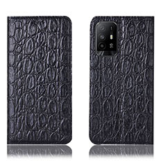 Leather Case Stands Flip Cover Holder H16P for Oppo A95 5G Black