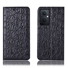 Leather Case Stands Flip Cover Holder H16P for Oppo A96 5G Black