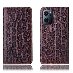 Leather Case Stands Flip Cover Holder H16P for Oppo Find X5 Lite 5G Brown
