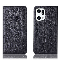 Leather Case Stands Flip Cover Holder H16P for Oppo Find X5 Pro 5G Black