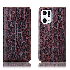 Leather Case Stands Flip Cover Holder H16P for Oppo Find X5 Pro 5G Brown