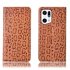 Leather Case Stands Flip Cover Holder H16P for Oppo Find X5 Pro 5G Light Brown