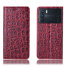 Leather Case Stands Flip Cover Holder H16P for Oppo K9 Pro 5G Red