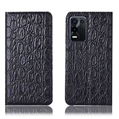 Leather Case Stands Flip Cover Holder H16P for Oppo K9X 5G Black