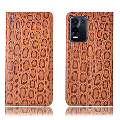 Leather Case Stands Flip Cover Holder H16P for Oppo K9X 5G Light Brown