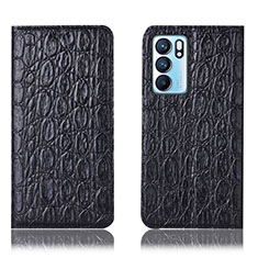 Leather Case Stands Flip Cover Holder H16P for Oppo Reno6 5G Black