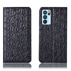 Leather Case Stands Flip Cover Holder H16P for Oppo Reno6 Pro 5G India Black