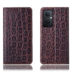 Leather Case Stands Flip Cover Holder H16P for Oppo Reno8 Lite 5G Brown