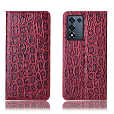 Leather Case Stands Flip Cover Holder H16P for Realme Q3s 5G Red