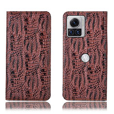 Leather Case Stands Flip Cover Holder H17P for Motorola Moto Edge X30 Pro 5G Brown