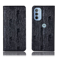 Leather Case Stands Flip Cover Holder H17P for Motorola Moto G41 Black