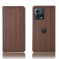Leather Case Stands Flip Cover Holder H17P for Motorola Moto S30 Pro 5G Brown