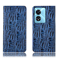 Leather Case Stands Flip Cover Holder H17P for Oppo A18 Blue