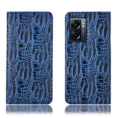 Leather Case Stands Flip Cover Holder H17P for Oppo A77 5G Blue